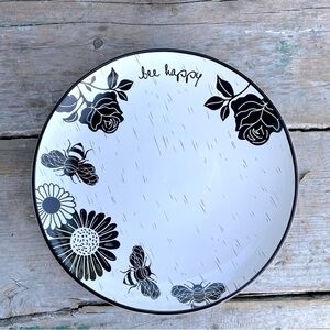 Karma white & black bee happy salad plate nwt